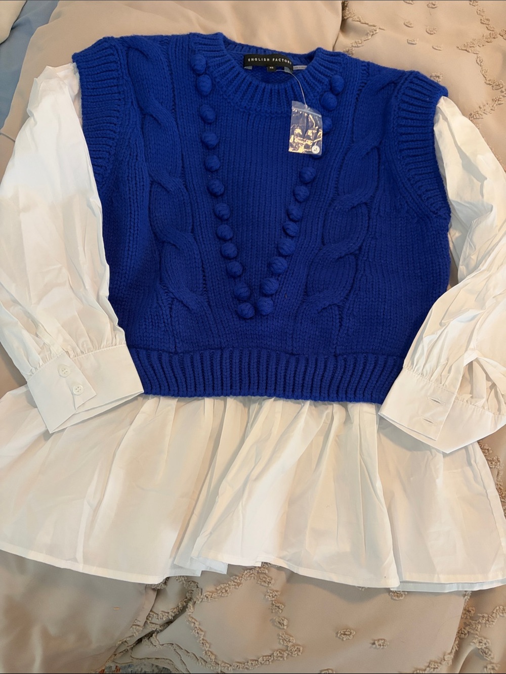 English Factory Royal Blue Cable Pom-Pom Sweater Vest